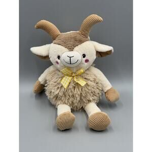 Plush Goat Ram Adorable Fluffy 14” Stuffed Animal Yellow Ribbon Omg Creations